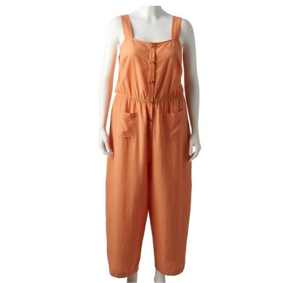 LC LAUREN CONRAD Jumpsuit Square Neck Bohemian Wide Leg Peach Sizes L XXL - Picture 6 of 10
